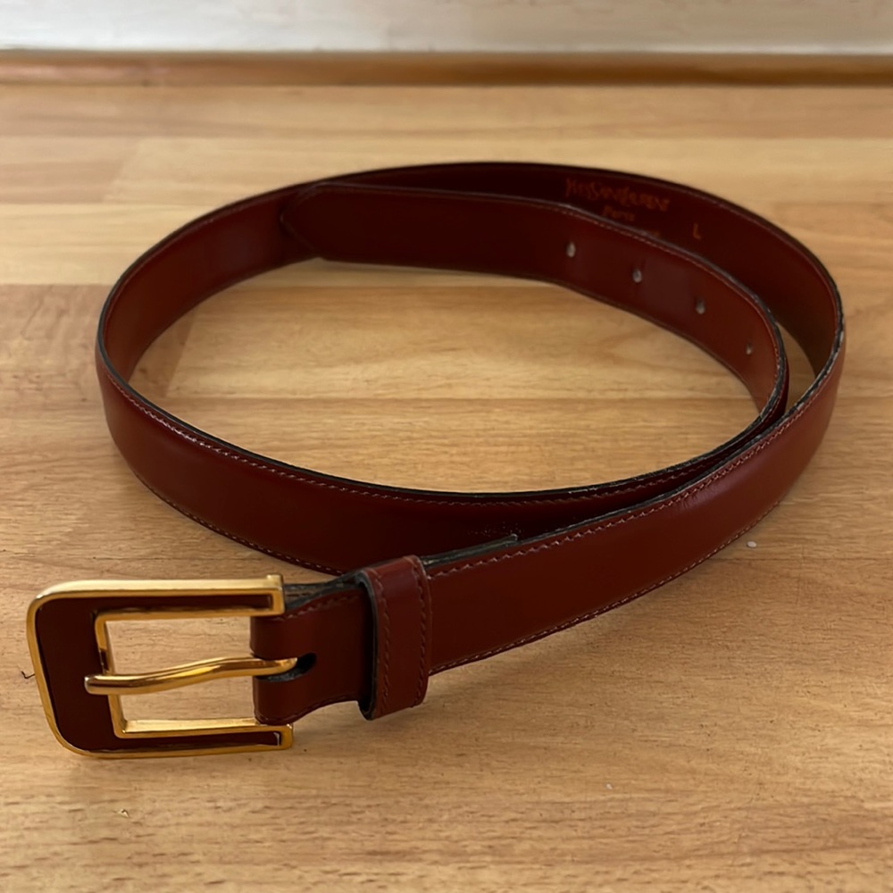 Yves saint Laurent Red leather belt made in France size large L ysl vintage